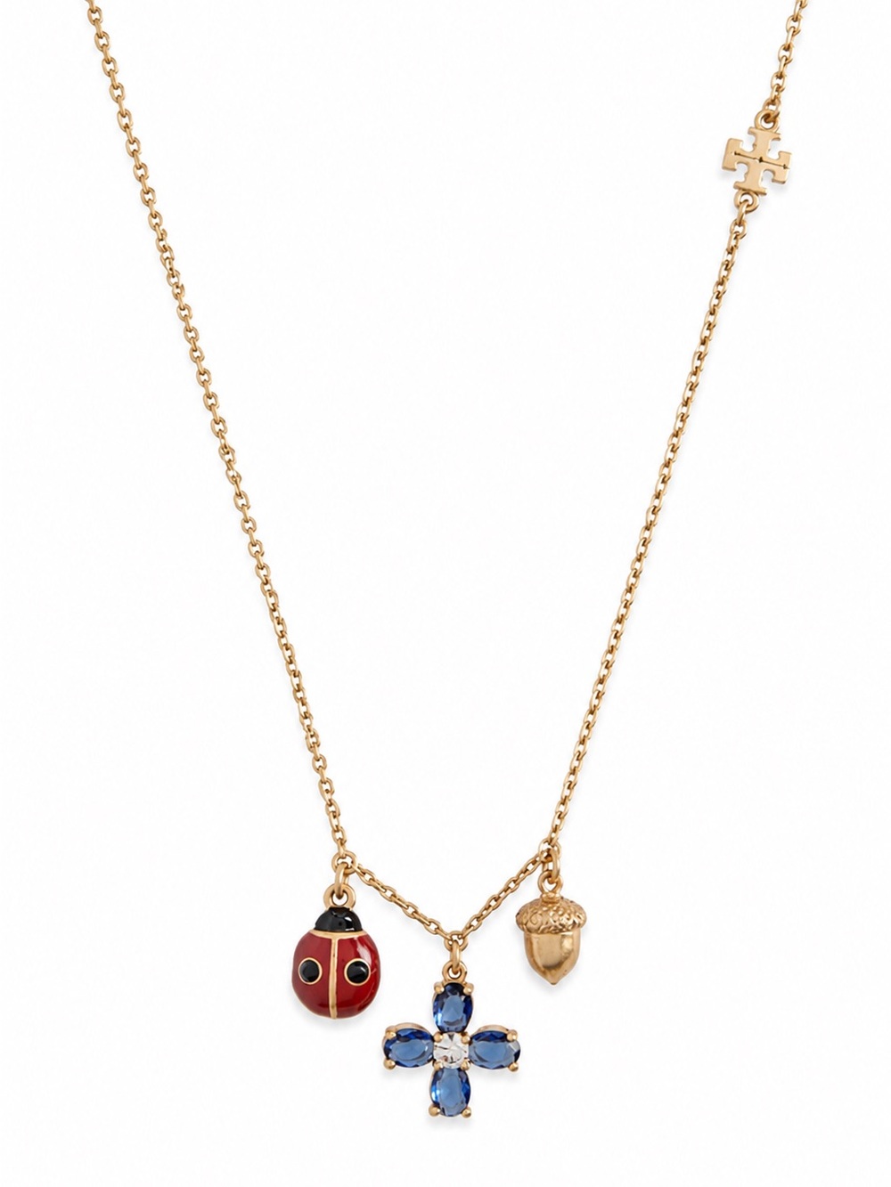 Tory Burch Multi-Charm Necklace – Ladybug, Acorn & Crystal Flower